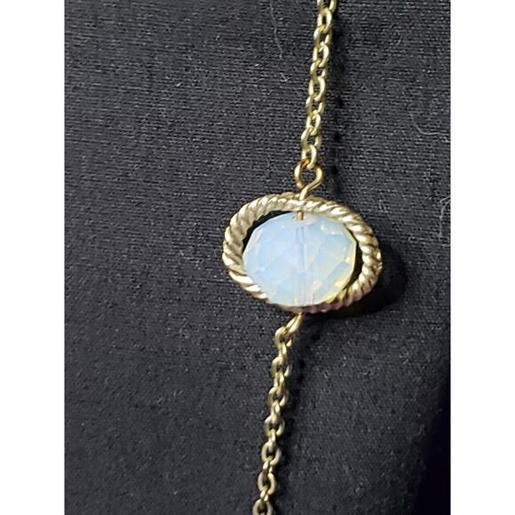 Long Yellow Gold Tone Opalescent Frosted Faceted Glass Bead Station Necklace - Picture 3 of 9